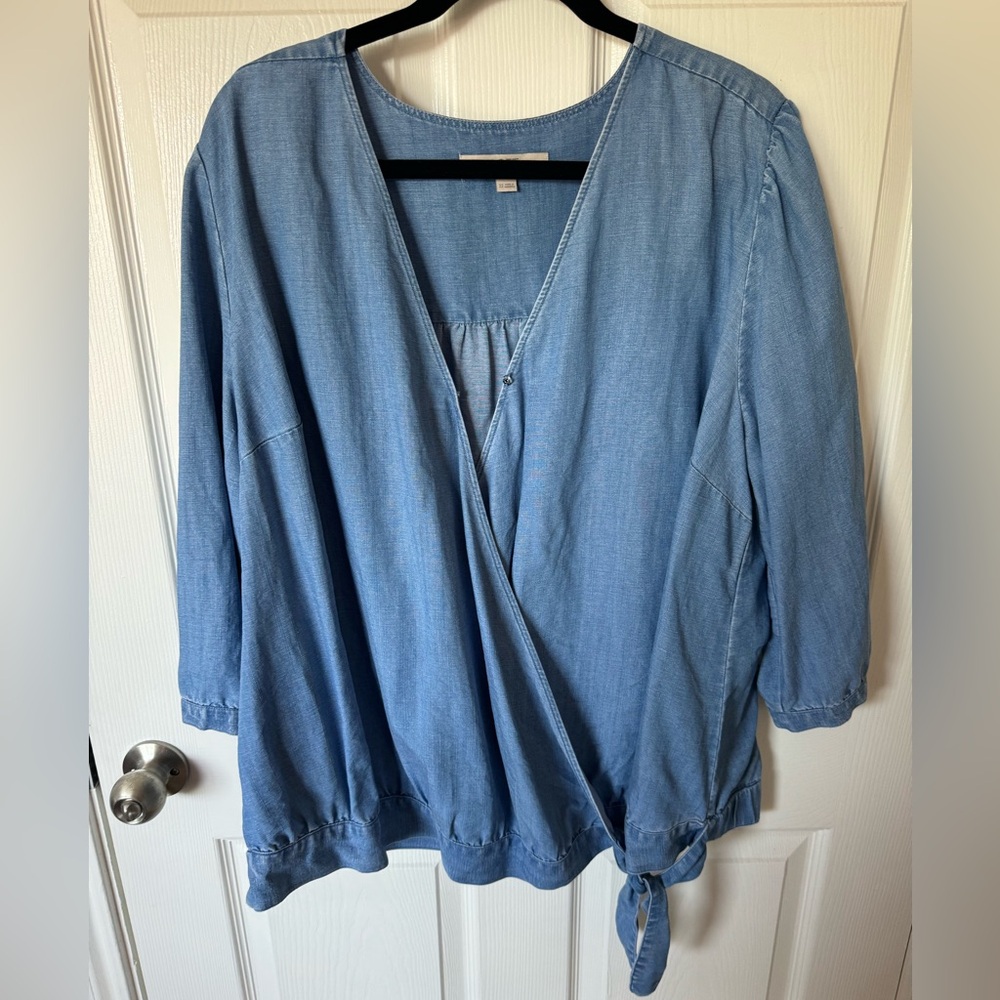 Loft Plus Chambray Wrap Top